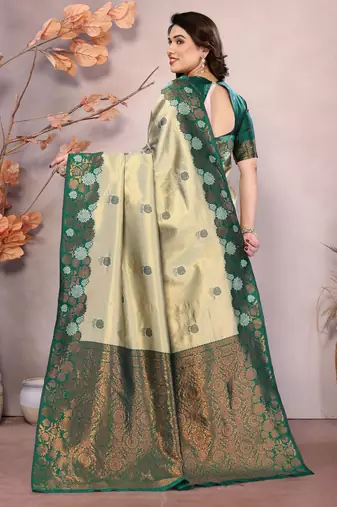 pista green silk blend banarasi saree with unstitched blouse piece