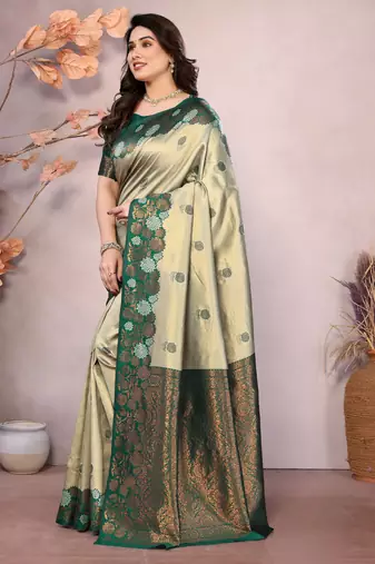 pista green silk blend banarasi saree with unstitched blouse piece