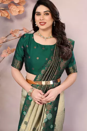 pista green  soft art silk blend banarasi jacuard work designer party wear saree with unstitched blouse piece