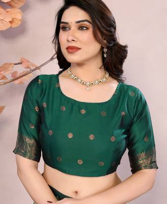 pista green silk blend banarasi saree with unstitched blouse piece 5