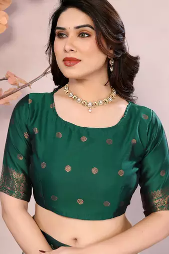 pista green silk blend banarasi saree with unstitched blouse piece