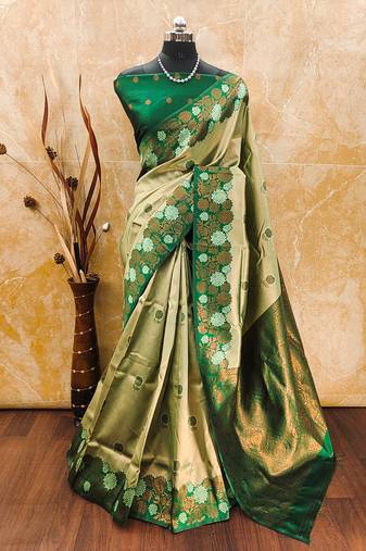 pista green  soft art silk blend banarasi jacuard work designer party wear saree with unstitched blouse piece