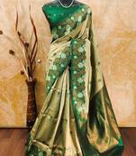 pista green  soft art silk blend banarasi jacuard work designer party wear saree with unstitched blouse piece