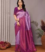 Lavender  soft silk blend banarasi jacuard work designer party wear saree with unstitched blouse piece