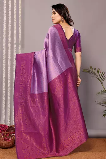 lavender silk blend banarasi saree with unstitched blouse piece