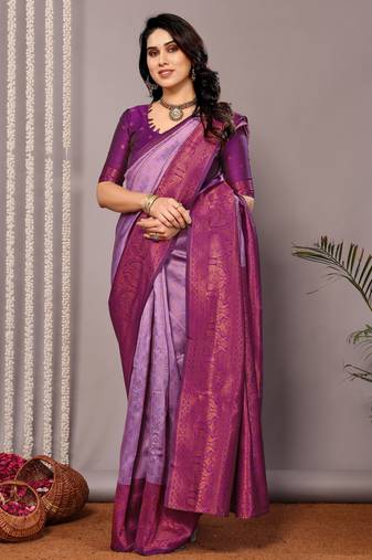 lavender  soft art silk blend banarasi jacuard work designer party wear saree with unstitched blouse piece