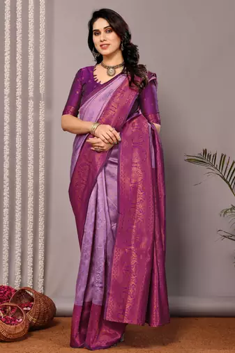 lavender  soft art silk blend banarasi jacuard work designer party wear saree with unstitched blouse piece