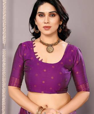 lavender silk blend banarasi saree with unstitched blouse piece 5