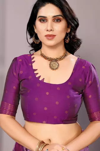 lavender silk blend banarasi saree with unstitched blouse piece