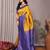 Yellow royalblue soft silk blend banarasi jacuard work designer party wear saree with unstitched blouse piece
