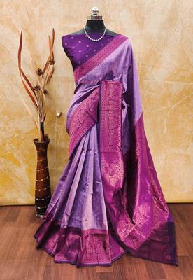 lavender silk blend banarasi saree with unstitched blouse piece 1