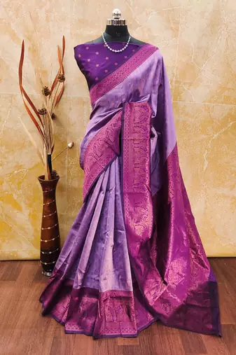 Lavender  soft silk blend banarasi jacuard work designer party wear saree with unstitched blouse piece