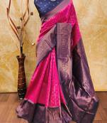 Pink neavyblue  soft silk blend banarasi jacuard work designer party wear saree with unstitched blouse piece