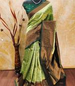 Pista green  soft silk blend banarasi jacuard work designer party wear saree with unstitched blouse piece