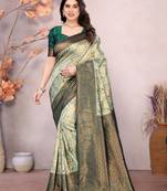 Pista green soft silk blend banarasi jacuard work designer party wear saree with unstitched blouse piece