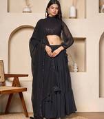 black designer georgette lehenga set with flowing sleeves