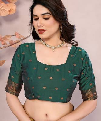 yellow green silk blend banarasi saree with unstitched blouse piece 5