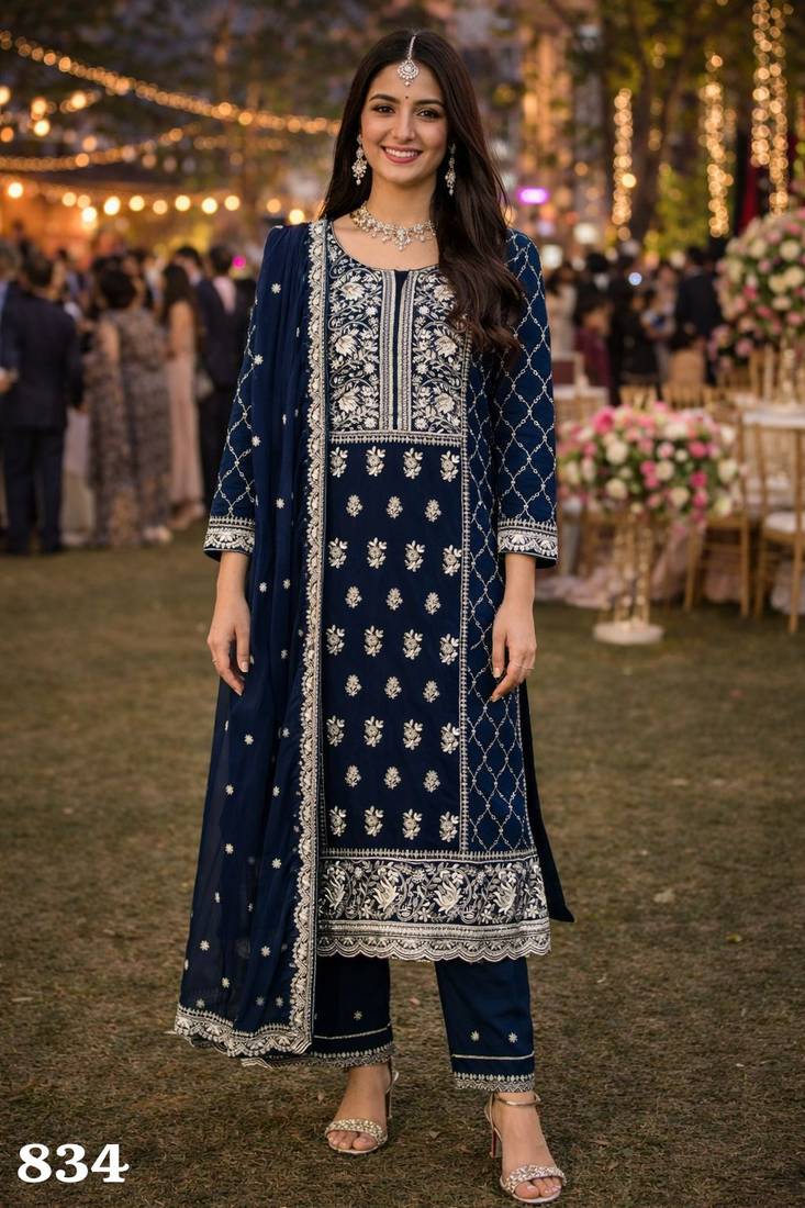 Elegant  unstiched black embroidered georgette kurta set with bottom & dupatta