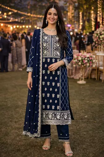   black embroidered georgette kurta set with bottom & dupatta