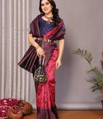 pink neavy blue soft art silk blend banarasi jacuard work designer party wear saree with unstitched blouse piece