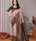 Light pink green soft silk blend banarasi jacuard work designer party wear saree with unstitched blouse piece