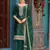 Elegant dark green viscose jacquard  embroidered ethnic kurta set with palazzo & dupatta