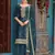 Elegant teal viscose jacquard  embroidered ethnic kurta set with palazzo & dupatta