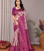 Light peach purple soft silk blend banarasi jacuard work designer party wear saree with unstitched blouse piece