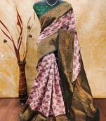 Light pink green soft silk blend banarasi jacuard work designer party wear saree with unstitched blouse piece
