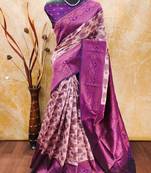 Light peach purple soft silk blend banarasi jacuard work designer party wear saree with unstitched blouse piece