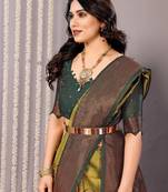 parrot green oft silk blend banarasi saree with unstitched blouse piece