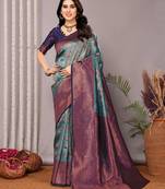 Rama neavyblue  soft silk blend banarasi jacuard work designer party wear saree with unstitched blouse piece