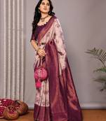 Wine soft silk blend banarasi jacuard work designer party wear saree with unstitched blouse piece