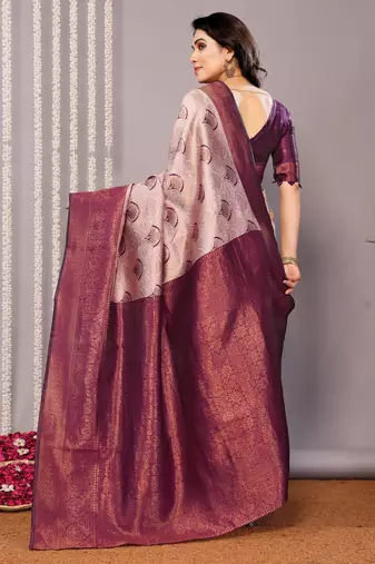 wine silk blend banarasi saree with unstitched blouse piece