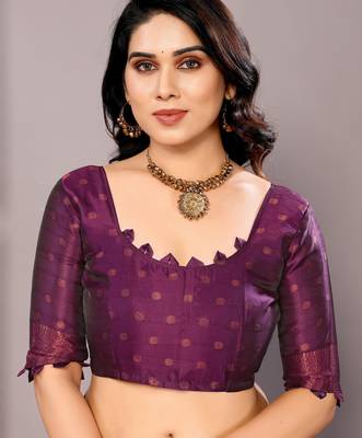 wine silk blend banarasi saree with unstitched blouse piece 5