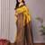 Yellow soft silk blend banarasi jacuard work designer party wear saree with unstitched blouse piece