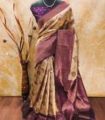 Cream wine bluesoft silk blend banarasi jacuard work designer party wear saree with unstitched blouse piece0