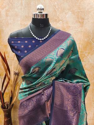 rama silk blend banarasi saree with unstitched blouse piece 2