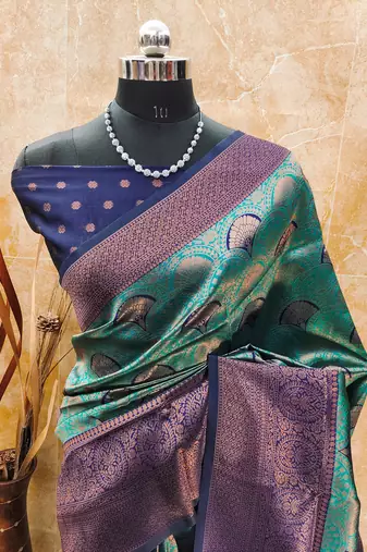 rama silk blend banarasi saree with unstitched blouse piece