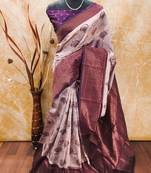 Wine soft silk blend banarasi jacuard work designer party wear saree with unstitched blouse piece