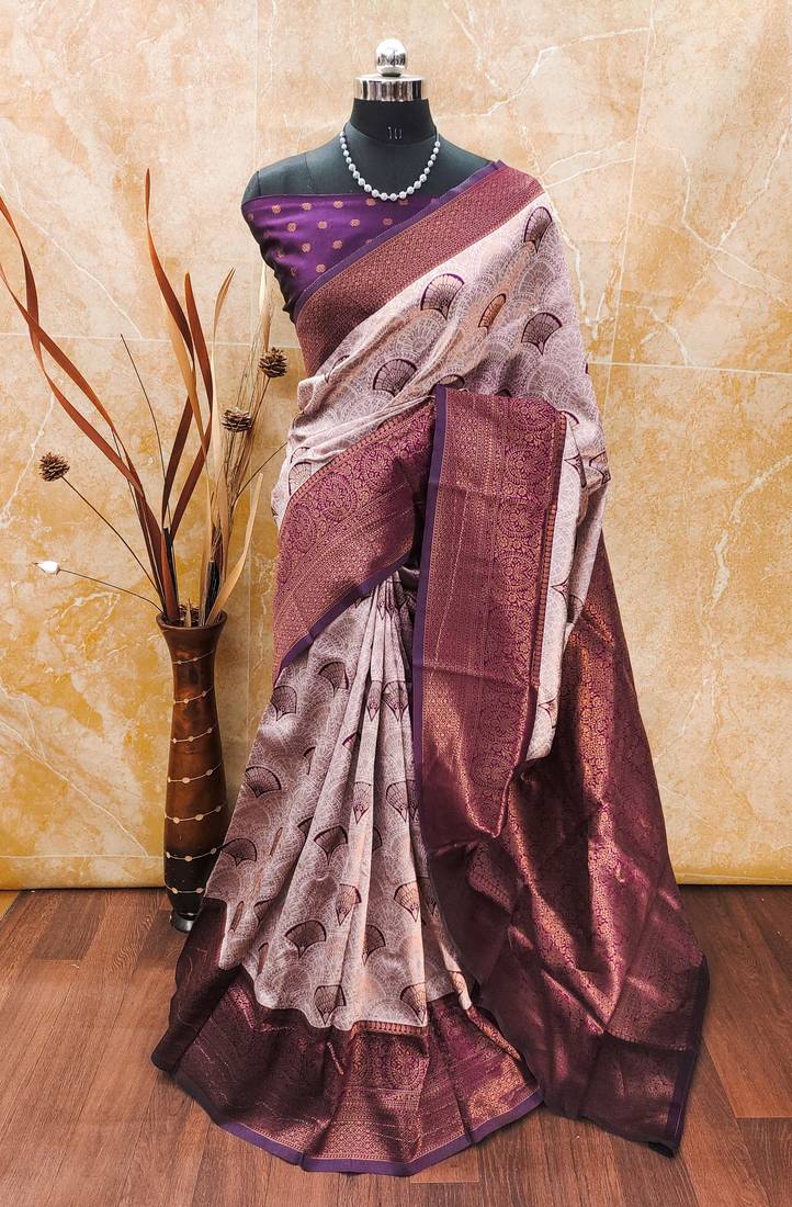 Wine soft silk blend banarasi jacuard work designer party wear saree with unstitched blouse piece