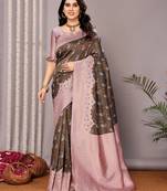 Green light pink silk blend banarasi jacuard work designer party wear saree with unstitched blouse piece