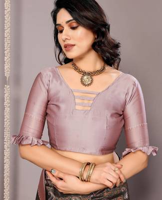green light pink silk blend banarasi saree with unstitched blouse piece 5