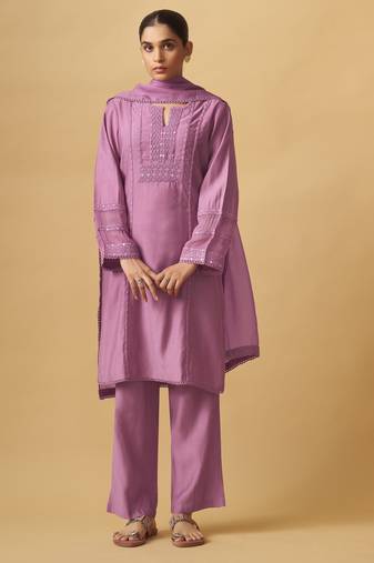 Modern ethnic viscose rayon set with sheer dupatta