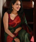 grren red soft art silk blend banarasi jacuard work designer party wear saree with unstitched blouse piece