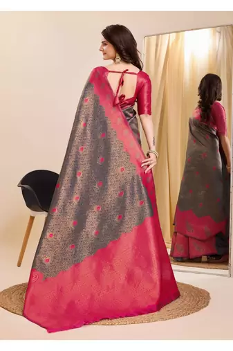 grey silk blend banarasi saree with unstitched blouse piece