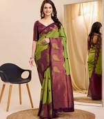 Mehendi wine soft silk blend banarasi jacuard work designer party wear saree with unstitched blouse piece