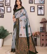 Sea green  soft silk blend banarasi jacuard work designer party wear saree with unstitched blouse piece