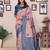 Peach sky blue soft silk blend banarasi jacuard work designer party wear saree with unstitched blouse piece