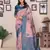 peach sky blue silk blend banarasi saree with unstitched blouse piece